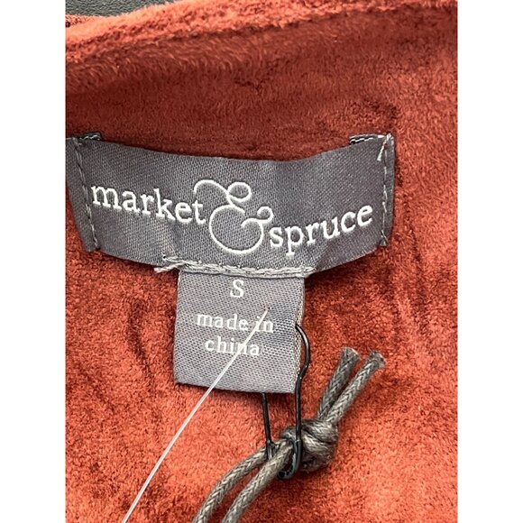 Market & Spruce Womens Rust Faux Suede Waterfall Open Front Jacket With Zipper P - Picture 5 of 9